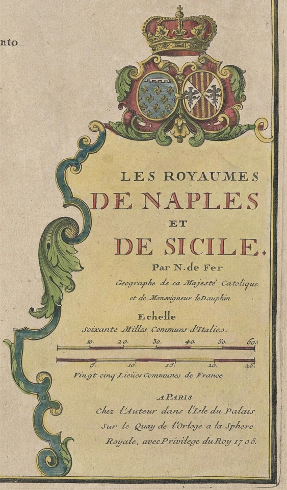 Antique Map "Les Royaumes De Naples Et De Sicile" (Italy) Nicolas de Fer, 1708 - Image 2 of 4