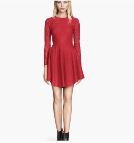 H\u0026M Red Lace Long Sleeve Skater Flare 