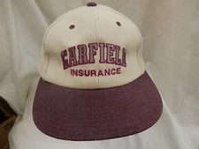 trucker hat baseball cap faded retro style Garfield Insurance flat brim 