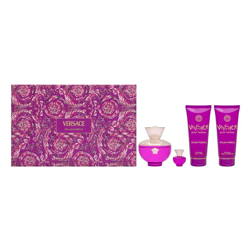 Versace Dylan Purple 4 pcs Set 3.4oz EDP + 3.4oz Bath Gel + 3.4oz Lotion + Mini
