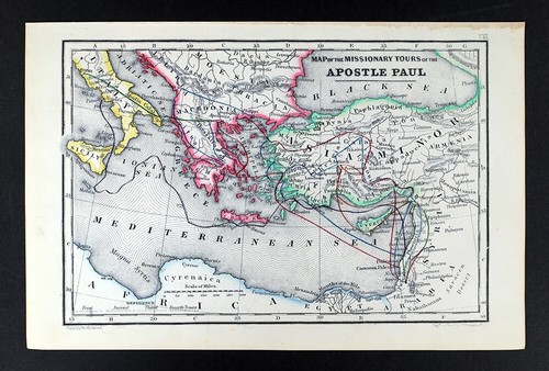 Turkey To Rome Map 1869 Coleman Map Travels of Saint Paul Jerusalem Athens Rome Turkey ...