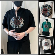 Fashion Dragon Trend Embroidery Summer Short Sleeve Luxury Men Loose Fit T-Shirt