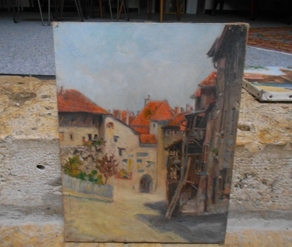 Tableau Vintage Huile sur Toile vieille ville Annecy - Photo 2/4