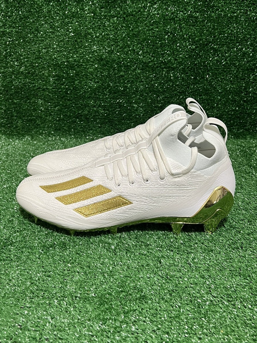 Adidas ADIZERO Primeknit Men\'s Football Cleats White Metallic Gold Sizes 8-13 Adidas Adizero Primeknit White Gold Football Cleats GX5100  main image 2
