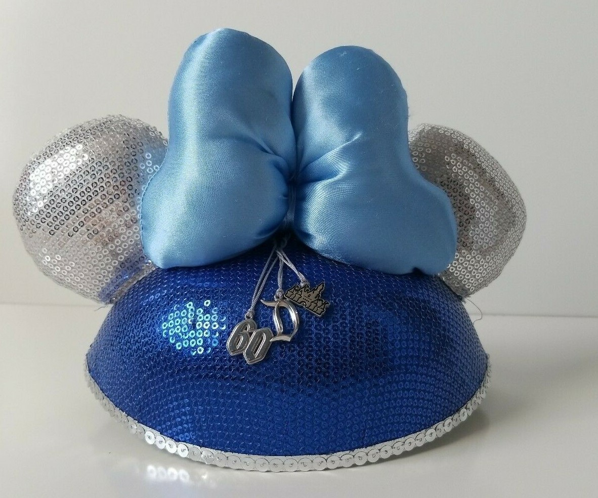 Disneyland 60 Anniversary Blue Sequin Minnie Ears Hat with silver ears NWT Disney Parks Blue And Silver Sequin Minnie Ears Disney 60th  main image 2
