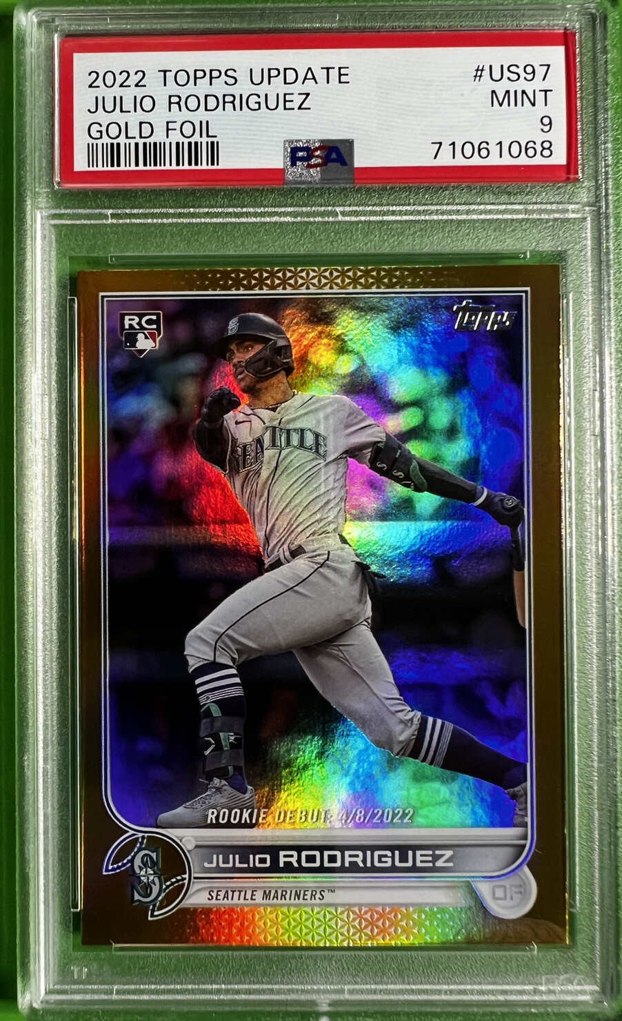 PSA 9 JULIO RODRIGUEZ RC Gold Foil 2022 Topps Update Series Rookie Debut #US97