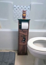 Rustic Wooden Outhouse Toilet Paper Holder with Shelf and Decorative Accents