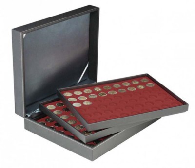 Lindner 2365-2754E Münzkassette NERA XL mit 3 Tableaus und dunkelroten Münzeinla