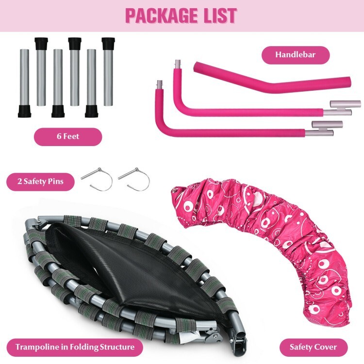 Kids 36" Trampoline Rebounder W/ Pad & Full Covered Handrail Indoor Outdoor Pink