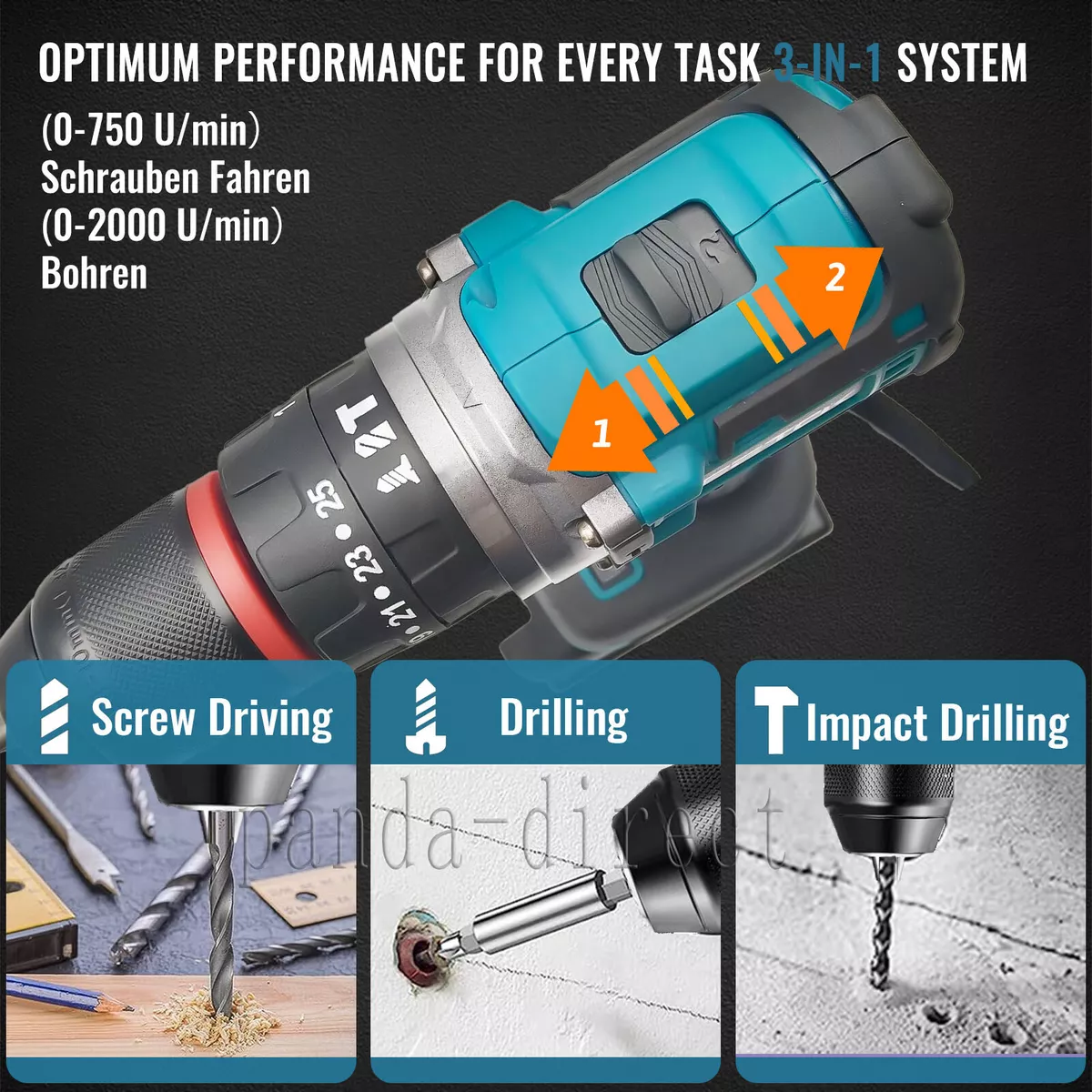 TEETOK Cordless Drill Electric Driver Screwdriver Set Worklight Li
