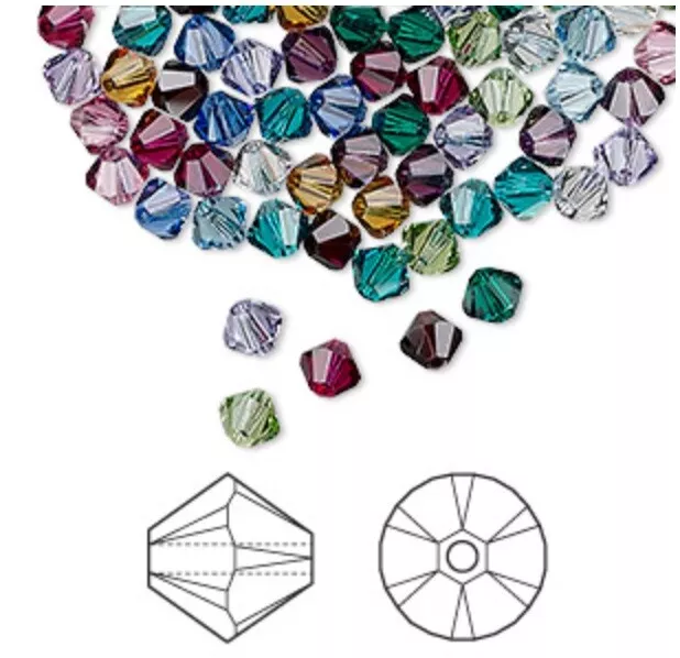 Swarovski Beads 6mm Bicones 100 pieces Assorted Colors Free shipping Good Price