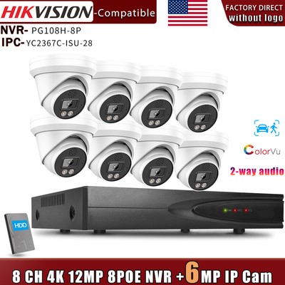 Hikvision Compatible 6MP ColorVu IP Camera 12MP 8CH 8POE 4K NVR CCTV System Lot
