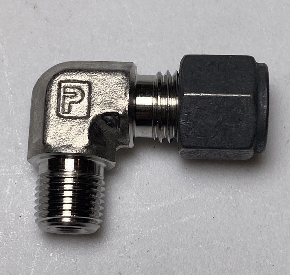 Parker 1/4" Ferrule, Nut & Male Elbow Fitting 1/4 Tube x 1/8" MNPT 316 Stainless - Image 2 of 4