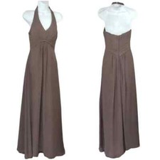 Mori Lee Dress 5 6 Brown Maxi Halter Wedding Bridesmaid Prom Madeline Gardner