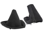 FOR BMW E90 GEAR SHIFT BOOT + HANDBRAKE GAITER COVER ALCANTARA STITCH WHITE