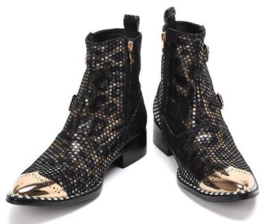 Men's Fashion British Leather Pointy Toe Snakeskin Dress Ankle Boots Nightclub