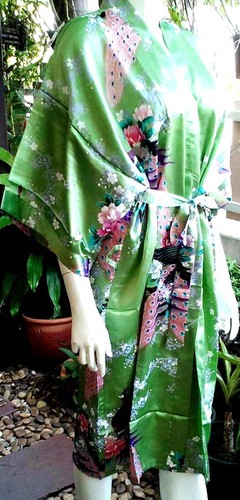 Elegante Mujer-Kimono Satén Abrigo de Mañana/Albornoz/Abrigo Casa Pavo Real - Imagen 56 de 66