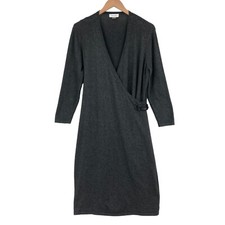 Calvin Klein Sweater Dress Womens Large Gray Long Sleeve Buckle Faux Wrap V Neck