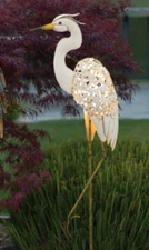 White Egret Solar Garden Stake Sea Bird Metal Art Sculpture Crane Heron 42”H