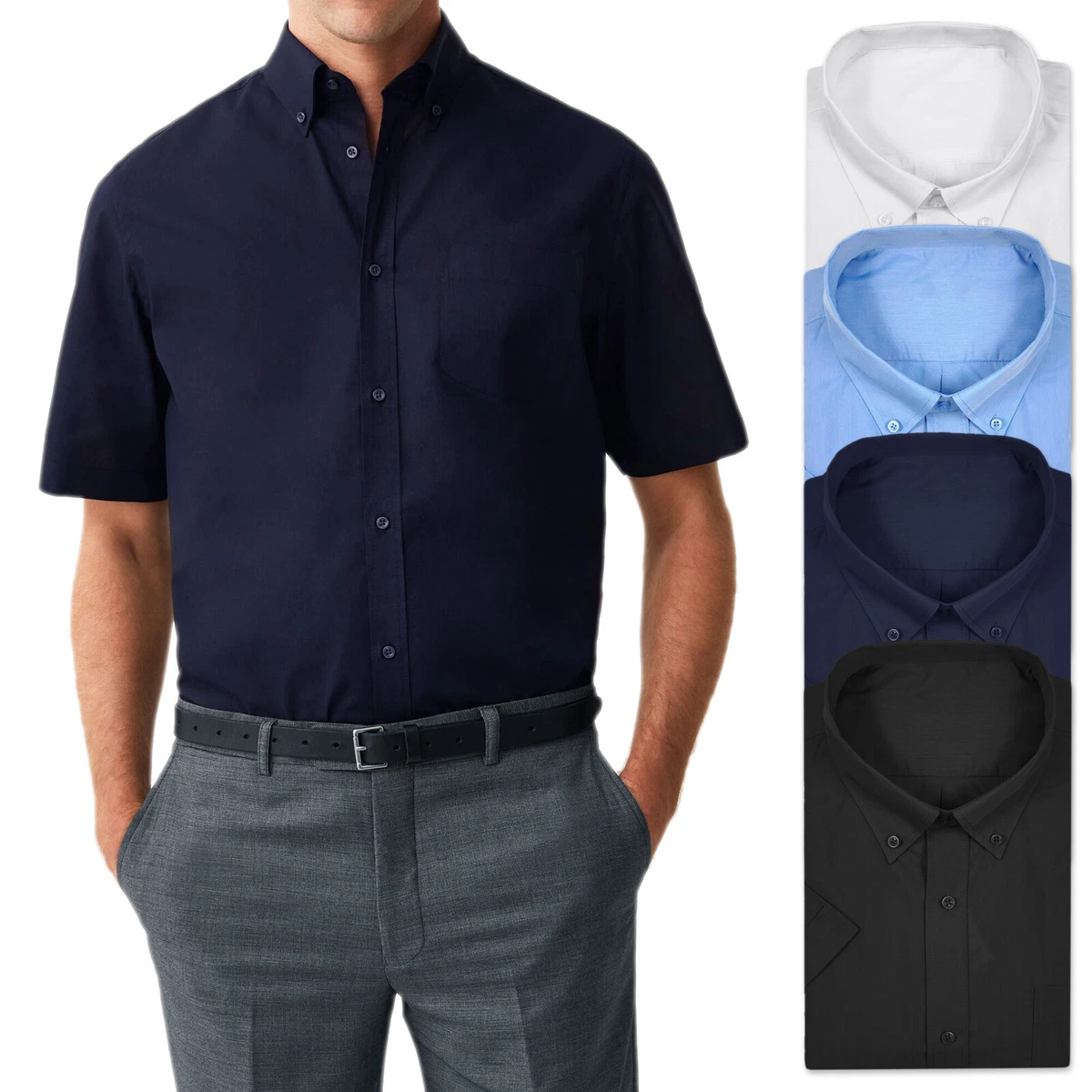 Camicia Uomo Slim Fit a Maniche Corte Casual Aderente Coreana (as6, Alpha, s, Regular, Regular, Blu, S