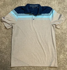 Cutter & Buck Men's Short Sleeve 3 Button Alki Valiant Stripe Golf Polo Size M