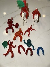 Tim Mee plastic VTG 1960's set of 6 Indians  1 Cowboy riders 3 Bottoms 2 Horses