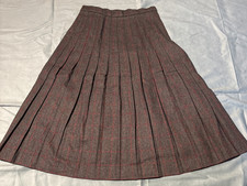 Vintage Gray Red Windowpane Plaid Pleated Midi Skirt Wool Blend Academic Size 12