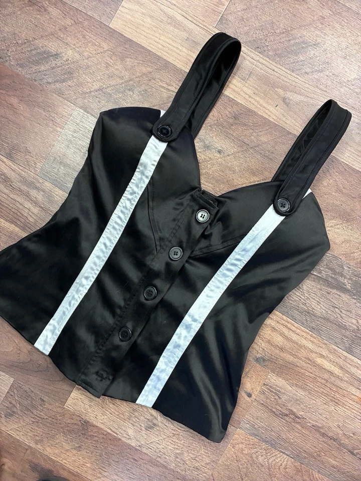 Vintage Black Satin Corset Bustier Tank Top XL Gothic Pin-Up Burlesque Y2K 90s - Image 2 of 4