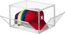 Hat Organizer Box,2 Pack Hat Display Case,Stackable Clear Baseball Caps Storage