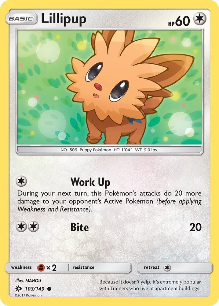 Pokémon TCG Lillipup Sun & Moon Base Set 103/149 Common NM/M Colorless Puppy
