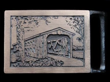 RK13137 VINTAGE 1970s **LANGLEY BRIDGE** TECH-ETHER GUILD ART SOLID BRASS BUCKLE