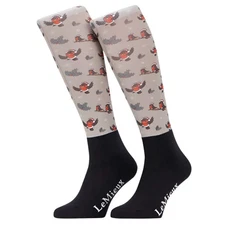 IT07301 LeMieux Adult Footsie Riding Boot Socks - Almond Christmas Robins NEW