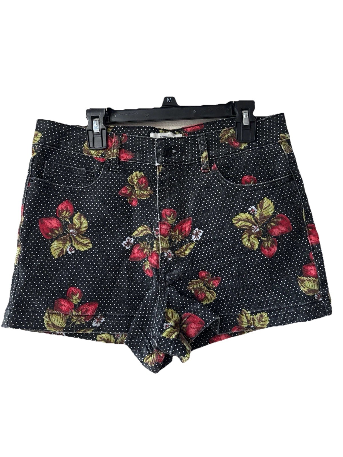 FOREVER 21 Women's Cut Off Denim Shorts Black Floral Polka Dot Size 27
