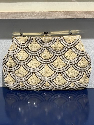 Bags By Josef Cream Jeweled Beaded Purse Evening Bag Clutch Vtg 50s 60s France - Picture 5 of 9
