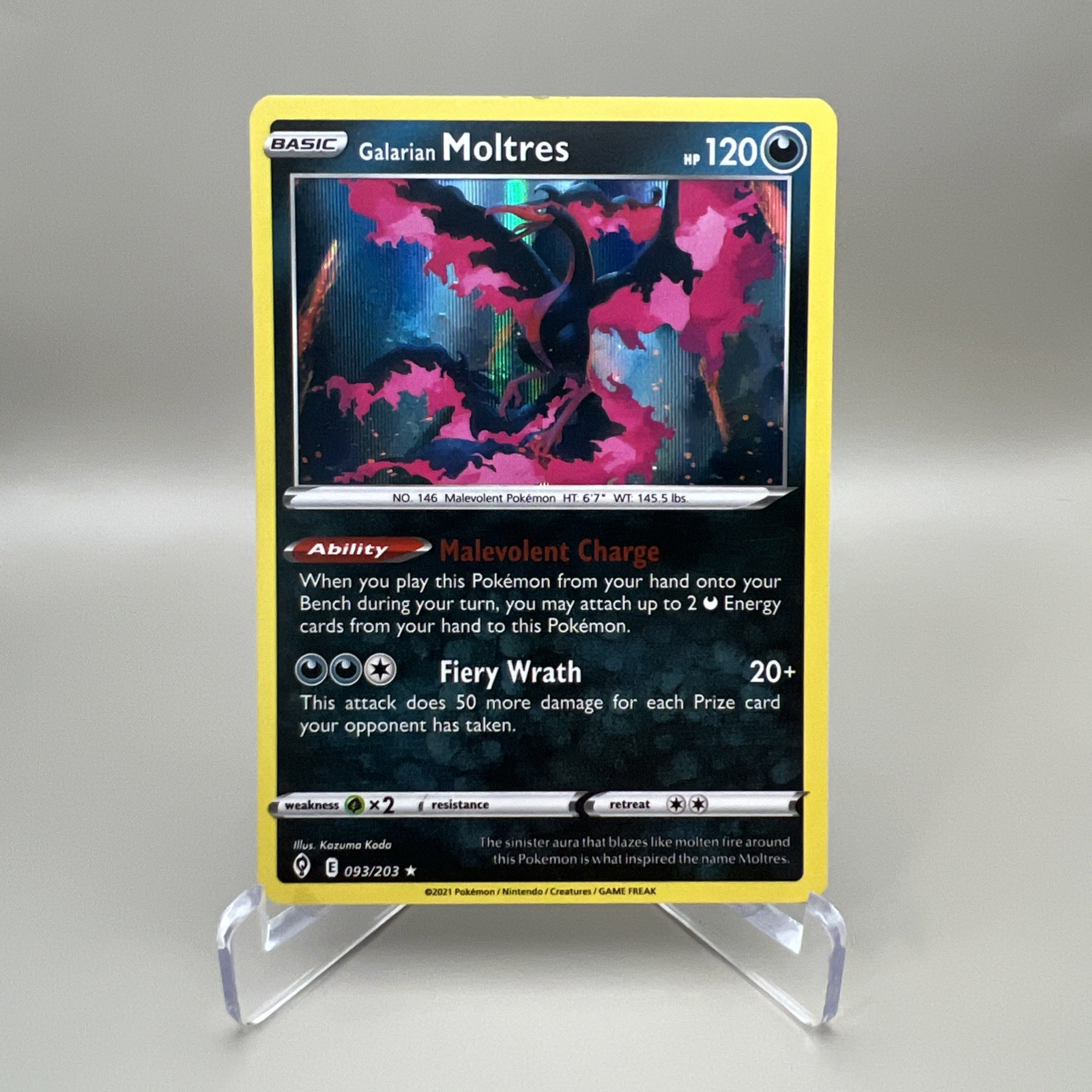 Galarian Moltres Holo Rare 093/203 - Evolving Skies 2021 Pokemon TCG SWSH - NM