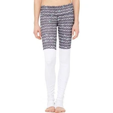 ALO Goddess ribbed long leggings chevron white scrunched leg warmer black Small