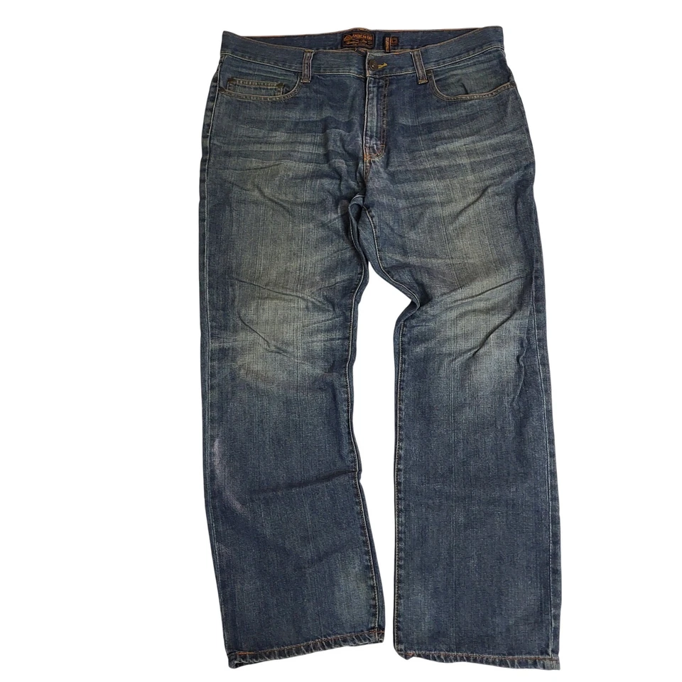 Pantalones de mezclilla American Rag CIE Smith calce pierna recta ribete para hombre 36x32 Foto 3 de 4