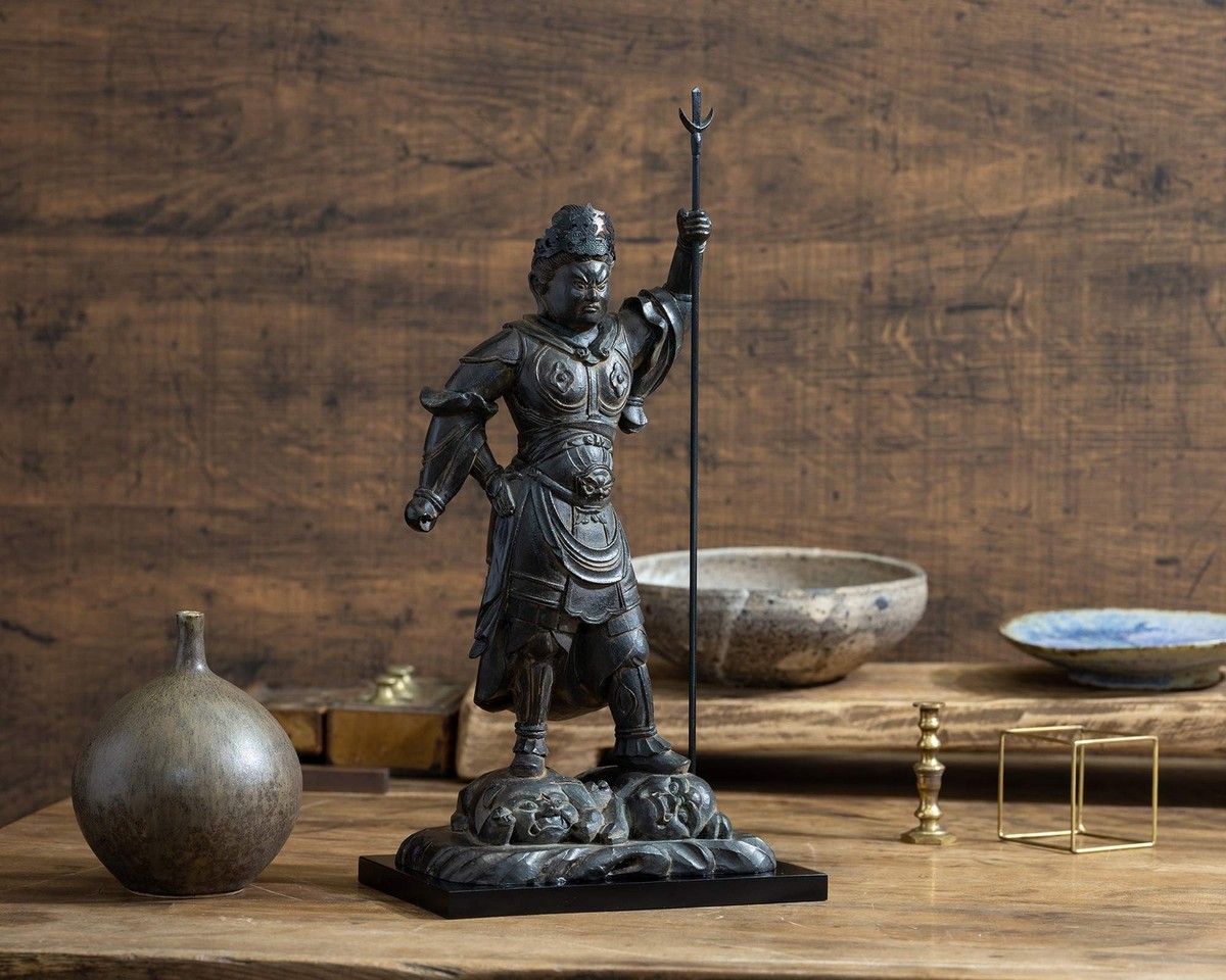 Japanese Bronze Bishamonten Sculpture 28.5cm (11.2 in) Doro-Ashi