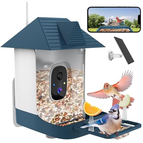 Bird Feeder with Camera,WiFi Outdoor Smart Bird Feeder Camera with Deep Blue