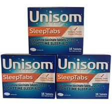 Unisom SleepTabs Nighttime Sleep-Aid 16 Count Lot Of 3 Doxylamine Succinate 25mg