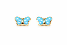 14k Yellow Gold Enamel Butterfly Baby earrings with Screw Back