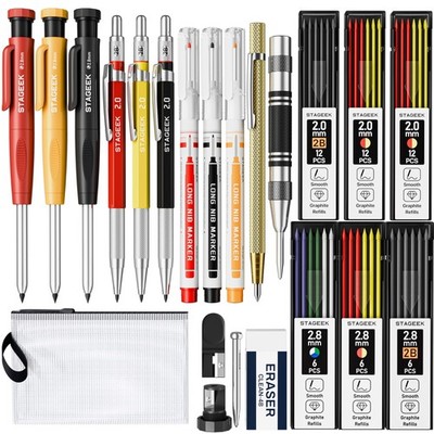 22 Pack Mechanical Carpenter Pencil Set with Sharpener 60 Refills, Automatic ...
