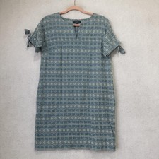 Madewell Dress Womens Small Blue Embroidered Geometric Tie Sleeve Shift Boho