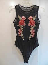 Ambiance Wms M Mesh High Neck Embroidered Sleeveless Body Suit