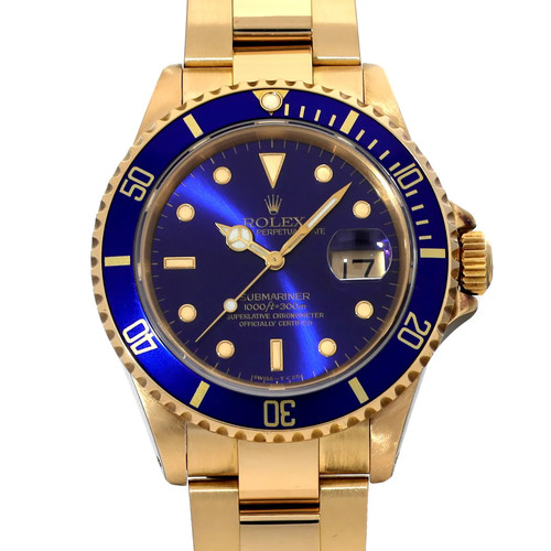 Rolex Submariner 16618 40mm Yellow Gold Blue Wristwatch #WW3894