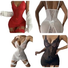 Women Nightdress Sexy Lace Babydoll Lingerie Sleepwear Nightwear Dress UK
