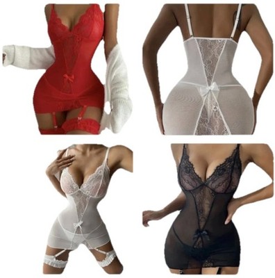 Dessous Minikleid Strumpfbänder Unterwäsche Damen Nachtwäsche Sexy Transparent Babydoll