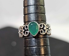 925 Sterling Silver Ring Sz 5.25" w/ Green Stone Swirl Band -marked PA-nice band