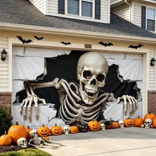 7 x 16 ft Halloween Garage Door Cover Decorations 7 x 16 ft, White