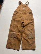 Carhartt Duck Canvas Bib Overalls Brown Double Knee Workwear Kids Boys Sz 5